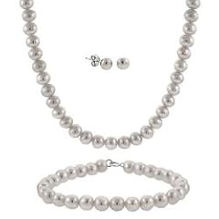 Schmuckset: Kette, Armband und Ohrringe aus echten 5.5 - 6mm gro�en grauen S��wasserperlen - Sterling Silber