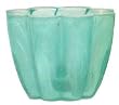 Colorful Art Glass Green Flower Shaped Candle Votive 4 3/4"D, 3 1/2"H Set of Two