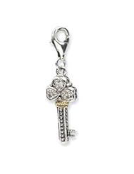 Amore Sterling Silver 14k Goldy Diamond Key Theme Charm