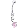 Sterling Silver Rose Cz Gem Spin off Flower Belly Ring