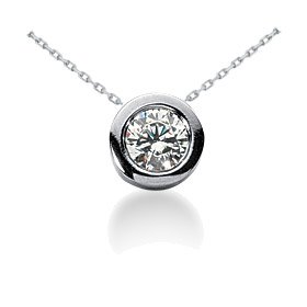 Real .55CT Round Bezel Solitaire Diamond Pendant 