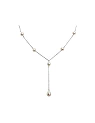 Freshwater White Pearl Lariat Necklace in Sterling Silver 16 Inches