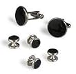 Tuxedo Cufflinks and Studs - Jet Black Round with Silver Trim - Cufflinks/Studs