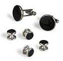 Tuxedo Cufflinks and Studs - Jet Black Round with Silver Trim-Cufflinks/Studs