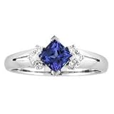 14k White Gold Square Tanzanite and Diamond Ring .78 TCW