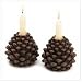 Rustic Pine Cone Autumn Taper Candleholder Stand Pair