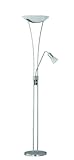 Trio-Leuchten 473910307 Energiespar-Deckenfluter 2xE27 18W 3U mit Lesearm 1xE14 9W Nickel matt Glas alabasterfarbig wei&szlig;