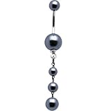 Black Simply Pearls Dangle Belly Ring