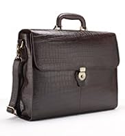 Leather Crocodileskin Print Top Handle Briefcase