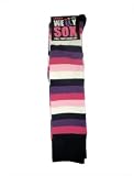Womans Ladies Wellington Boot Socks Stripe Design Cotton Welly Liner (Pink Purple Black)