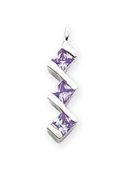 Sterling Silver Purple CZ Pendant w/Chain