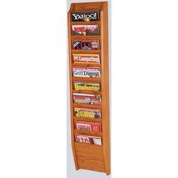 10 Pocket Magazine Wall Rack - Medium Oak Finish (Medium Oak) (48
