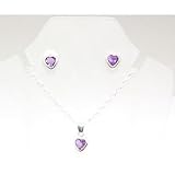 925 Amethyst Heart Shape Pend & Ear Set 18 Chain