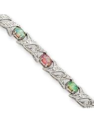 Sterling Silver Colored Opal and Diamond Bracelet