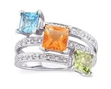 14kt White Gold Diamond and Multicolor Gemstone Ring (.10 ct. tw.)