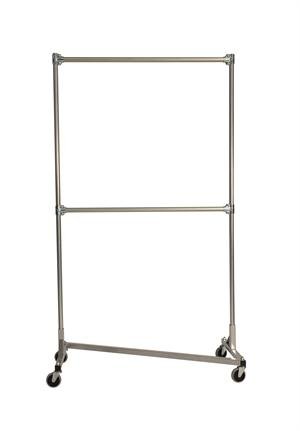 Heavy Duty Garment Z-Rack : Double Rail - 4' Base x 7' Uprights Silver