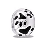Black Paw Print European/Memory Charm Double Sterling Layered Bead - Fits Pandora Bracelets