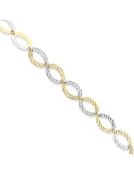 14k Yellow Gold w/Rhodium Fancy Oval 7.5 Inch Bracelet w/ Spring Ring