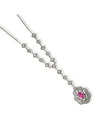 Sterling Silver CZ and Pink CZ Fancy Necklac QG1806-16"
