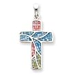 Sterling Silver Mulitcolored Shell Cross Pendant with 20 Inch Sterling Silver Chain