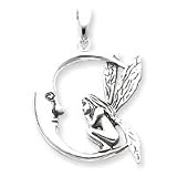 Sterling Silver Antiqued Moon Fairy Pendant