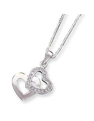 Sterling Silver CZ Double Heart Necklace QG2014-18"
