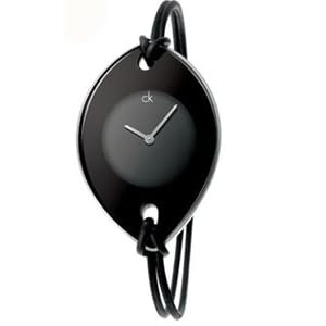 Calvin Klein Quartz, Genuine Black Leather Spaghetti Strap with Black Suspension Dial - Women's Watch K3323330