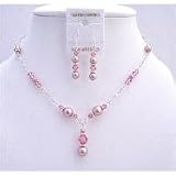 BRD743 Bridal Swarovski Pink Crystals Rose Pearls Jewelry Set Genuine Swarovski Pearls Crystals with Gift Box