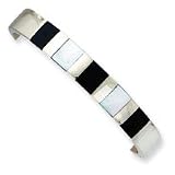 Sterling Silver 10mm Onyx and Mother of Pearl Hinged Bangle QB290
