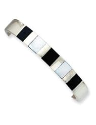 Sterling Silver 10mm Onyx and Mother of Pearl Hinged Bangle QB290"