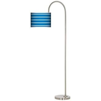 Bold Blue Stripe Arc Tempo Giclee Floor Lamp