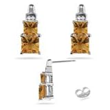 0.06 Cts Diamond and 1.56 Cts Citrine Earrings in 14K White Gold