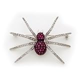 Sterling Silver Black Rhodium Pink CZ (Cubic Zirconia) Spider Pin