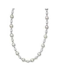 Freshwater Pearl Stationed White CZ Necklace-16"