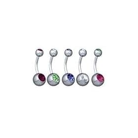 Belly Button Ring Lot of 5 Double Gem Navel Ring 14g&nbsp;Newest Version