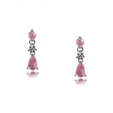 White Gold Dangle Earrings w Pink Sapphire & Diamonds