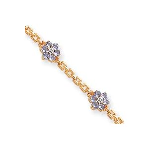 14k Fancy Floral Diamond Tanzanite Bracelet - 7 Inch - Box Clasp by