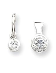Sterling Silver CZ Earrings and Necklace (w/18" box chain) Set