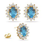 0.08 Cts Diamond & 12.48 Cts Swiss Blue Topaz Earrings in 14K Yellow Gold