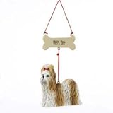 SHIH TZU WITH BONE ORNAMENT - 4 RESIN PAINTED SHIH TZU W/BONE PERSONALIZE ORNAMENT - Christmas Ornament
