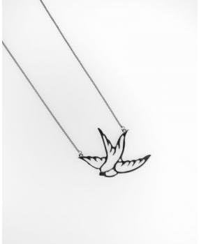Hematite Black Metal Cutout Bird Necklace
