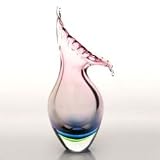 Hand Blown Purple & Green Sommerso Wing Art Glass Vase 15 tall