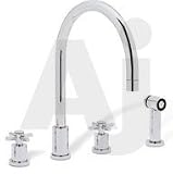 Blanco Meridian 157130ST Double Cross Handle Cast Spout Kitchen Faucet with 9 1/2 Reach, Side Spray and Ceramic Disc Cartridge: Satin Nickel