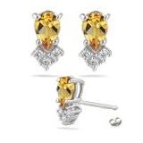 0.12 Ct Diamond and 1.08 Ct Citrine Earrings in 18K White Gold