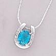 Rhinestone In Sterling Silver Horseshoe Necklace, Turquoise