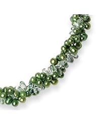 Sterling Silver 4.5-5mm Cultured Green Pearl/Crystal Necklace - 16 Inch