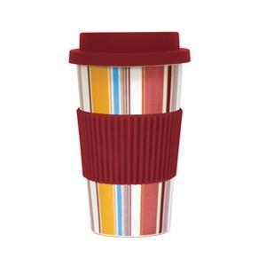 CR Gibson Iota Porcelain Ready To Go Travel Mug, Band Of Colors Design, 16-Ounce