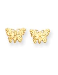 14k Yellow Gold Butterfly Childrens Post Earrings