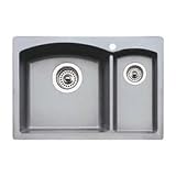 Blanco Diamond 511663 21 Drop-In/Undermount Double Bowl Granite Prep Sink with 8 Large Bowl Depth, SILGRANIT Material and Non-Porous: Metallic Grey
