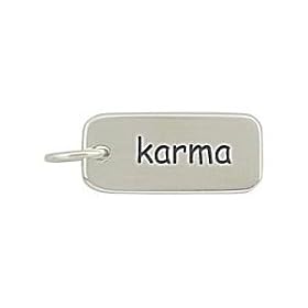 Rectangular Double Sided Engraved KARMA Charm or Pendant for Bracelets or Necklaces in Sterling Silver, #8359